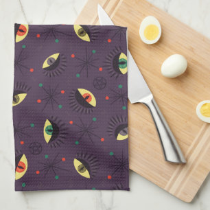 Paño De Cocina Gótico Ojos Brujería Púrpura Patrón Oculto