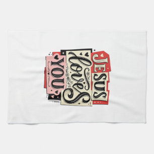 Paño De Cocina Grabado Vintage Jesús Te Ama Tipografía Cristiana