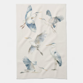 Paño De Cocina Gracetil Flying Blue Herons Pattern Cream