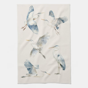 Paño De Cocina Gracetil Flying Blue Herons Pattern Cream