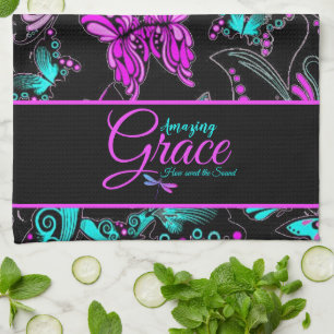 Paño De Cocina Gracia asombrosa Mariposas moradas y azul verdoso 