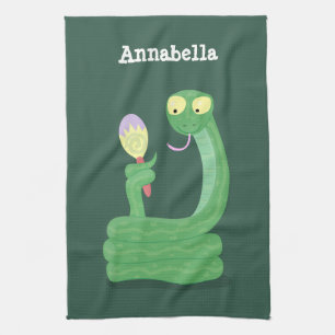 Paño De Cocina Graciosa serpiente verde con maraca personalizado