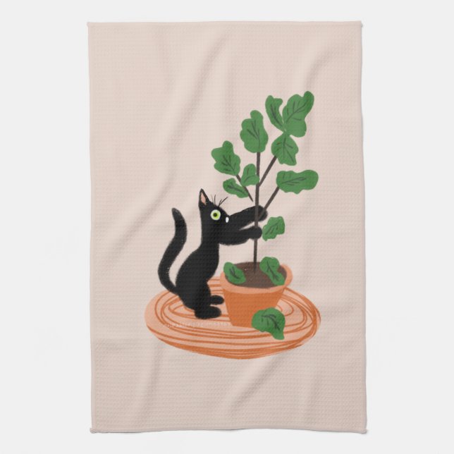 Paño De Cocina Gracioso árbol de higos de gato con plantas afilad (Vertical)