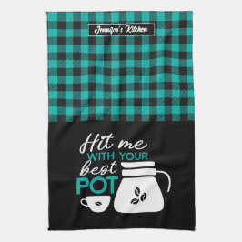 Paño De Cocina Gracioso Café Lover Caffeine Addict Plaid Pattern