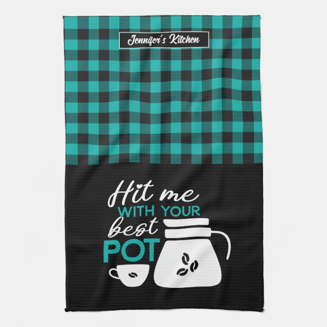 Paño De Cocina Gracioso Café Lover Caffeine Addict Plaid Pattern (Vertical)