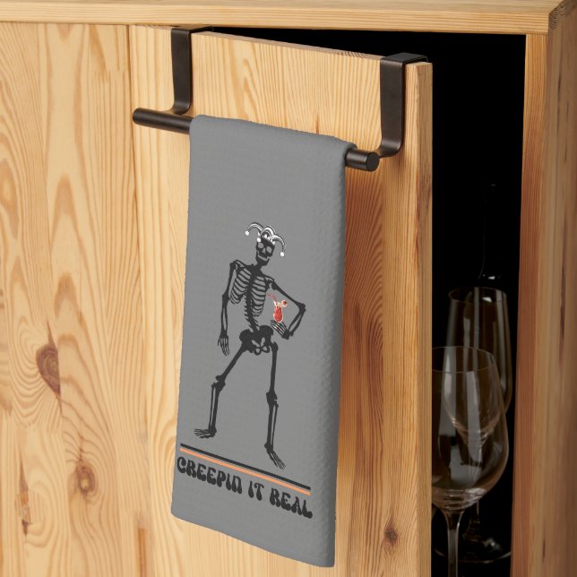 Paño De Cocina Gracioso Creepin It Real Skeleting Beber Halloween (Pliegue de tercios)