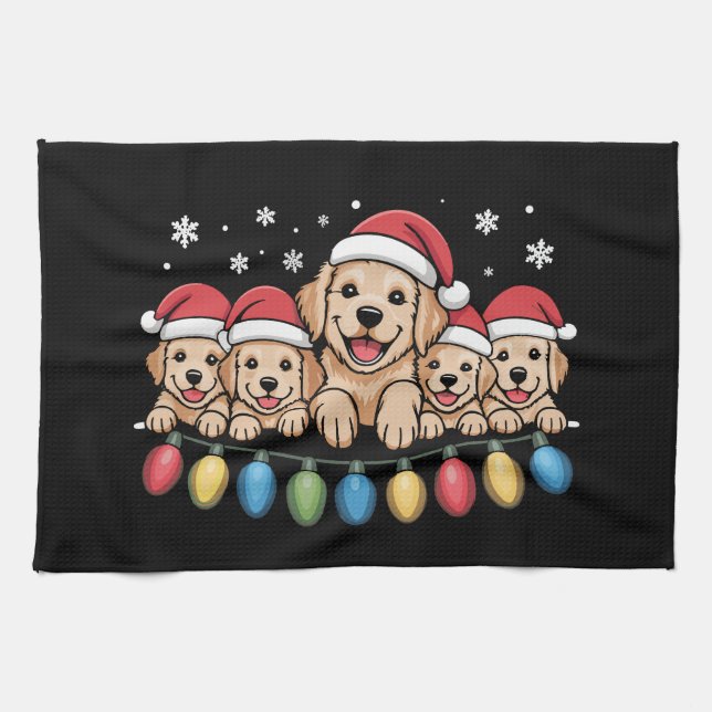 Paño De Cocina Gracioso Navidad Golden Retriever Perro Cachorro (Horizontal)