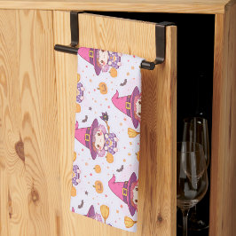 Paño De Cocina Gracioso patrón de Halloween con calabazas y bruja