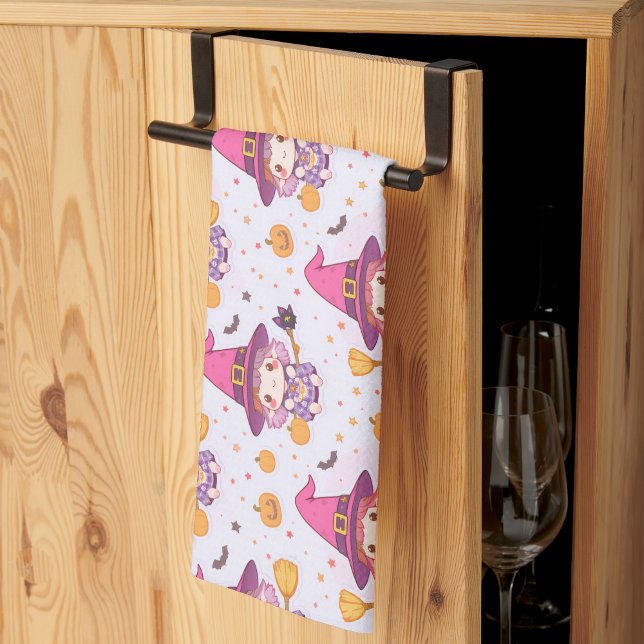 Paño De Cocina Gracioso patrón de Halloween con calabazas y bruja (Subido por el creador)