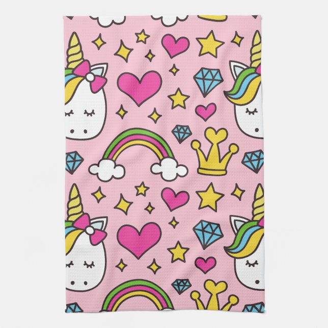 Paño De Cocina Gracioso patrón unicornio Pink Magic Horse Cute (Vertical)