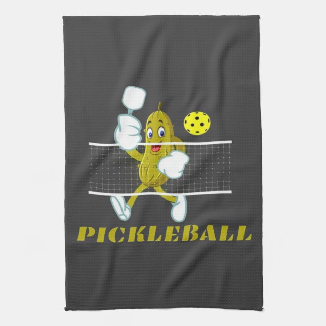 Paño De Cocina Gracioso Pickle Jugando Pickleball (Vertical)