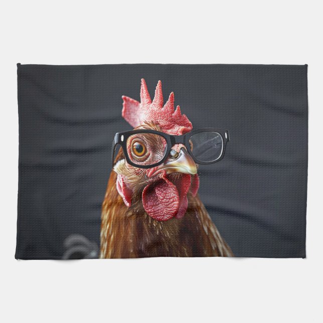 Paño De Cocina Gracioso pollo con gafas (Horizontal)