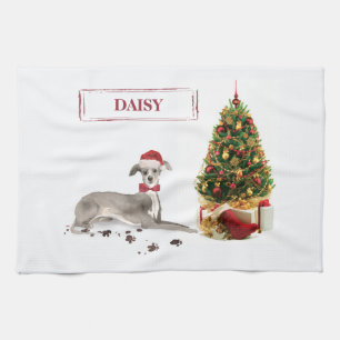 Paño De Cocina Graciosos Navidades italianos de Greyhound con árb