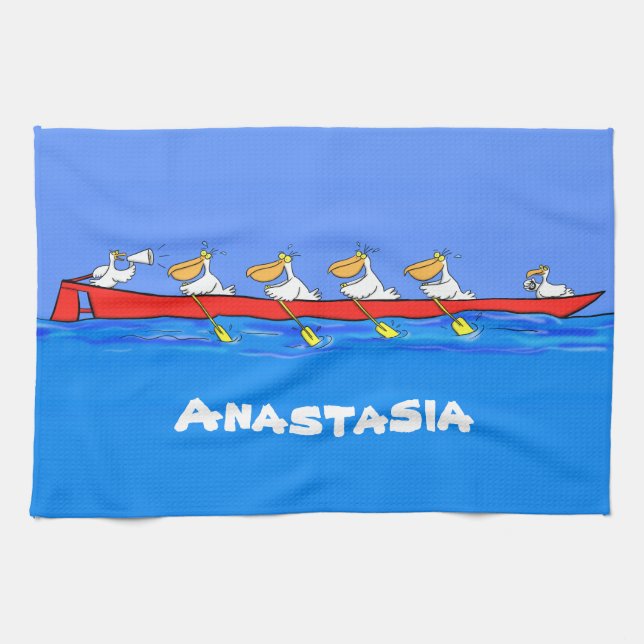 Paño De Cocina Graciosos pelícanos remando ilustracion personaliz (Horizontal)