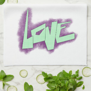 Paño De Cocina graffiti de amor morado verde menta tipografía pun