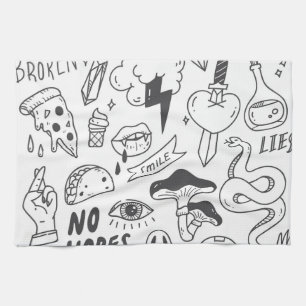 Paño De Cocina Graffiti lindo: Conjunto de arte Doodle.