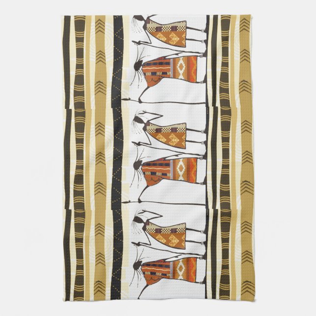 Paño De Cocina Gráfico de cazadores tribales africanos (Vertical)