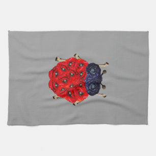Paño De Cocina Gráfico de escarabajo de flor de amapola roja