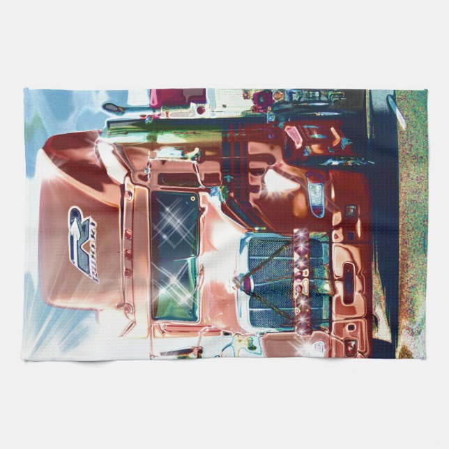 Paño De Cocina Gran camión pesado rojo para camioneros y amantes  (Horizontal)