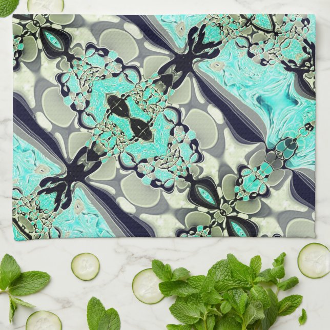 Paño De Cocina Gran espejo de tonos aguamarina y gris (Doblado)