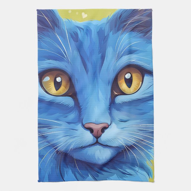 Paño De Cocina Gran gato azul (Vertical)