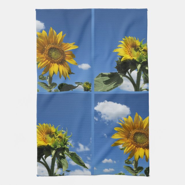 Paño De Cocina gran girasol brilla amarillo cielo azul blanco peq (Vertical)
