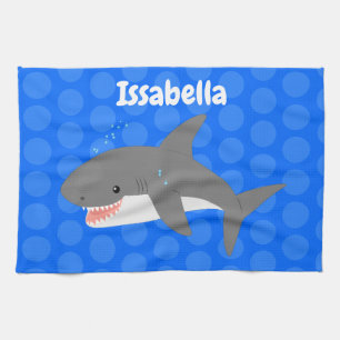 Paño De Cocina Gran ilustracion personalizado feliz de tiburón bl