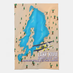 Paño De Cocina Gran lago africano Lago Kivu mapa de viaje.