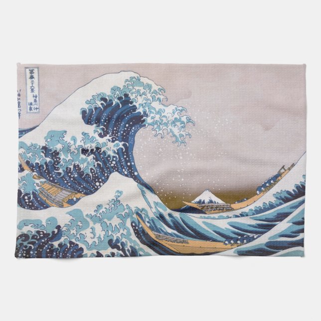 Paño De Cocina Gran ola de tsunami frente a Kanagawa Japón por Ho (Horizontal)