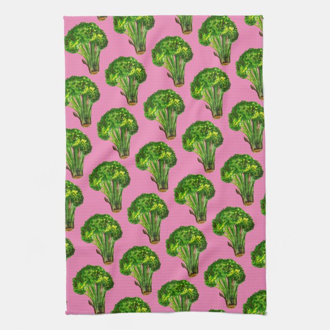 Paño De Cocina Gran y hermoso brócoli come tus verduras rosadas (Vertical)
