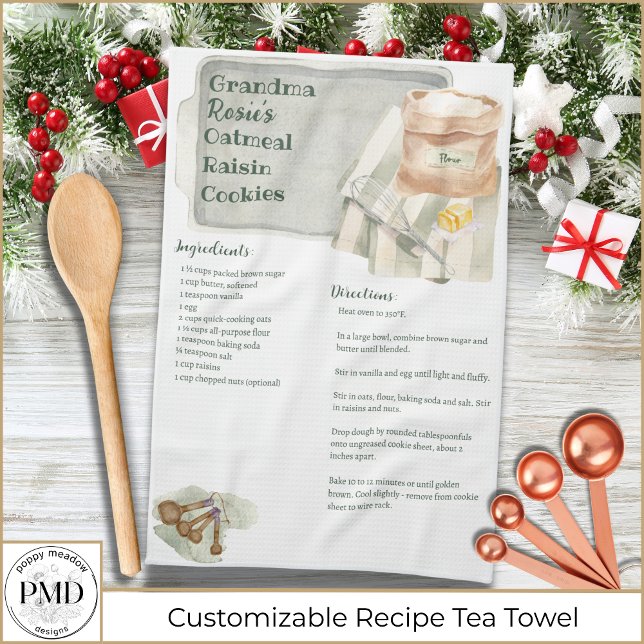 Paño De Cocina Grandma Recipes Oatmeal Cookies Custom Keepsake (Grandma Recipes Oatmeal Cookies Custom Keepsake Kitchen Tea Towel. Add her recipe, title and name!)