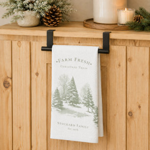 Paño De Cocina Granja de árboles de Navidad vintage pino monogram