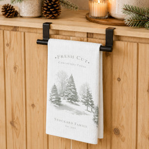 Paño De Cocina Granja de árboles de Navidad vintage pino monogram