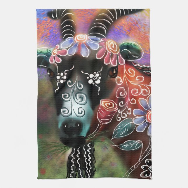 Paño De Cocina Granja de cabra floral caprina animal (Vertical)