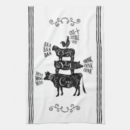 Paño De Cocina Granja de campo vintage apilada animal de granja