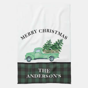 Paño De Cocina Granja de chapa de árbol de navidad de camión verd