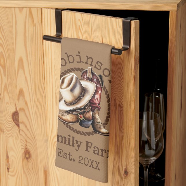 Paño De Cocina Granja familiar personalizado Cowboy Occidental Bo (Pliegue de tercios)