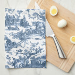 Paño De Cocina Granja Rústica Vintage Toile-Blue & White<br><div class="desc">Este precioso patrón vintage de tela de jouy reformado de los años 1780 presenta escenas de la alegre vida rústica de la granja incluyendo animales,  ruinas antiguas,  cabañas y campesinos que trabajan y juegan en azul sobre fondo blanco.</div>