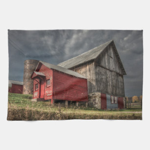 Paño De Cocina Granjas Granero de madera roja en Michigan