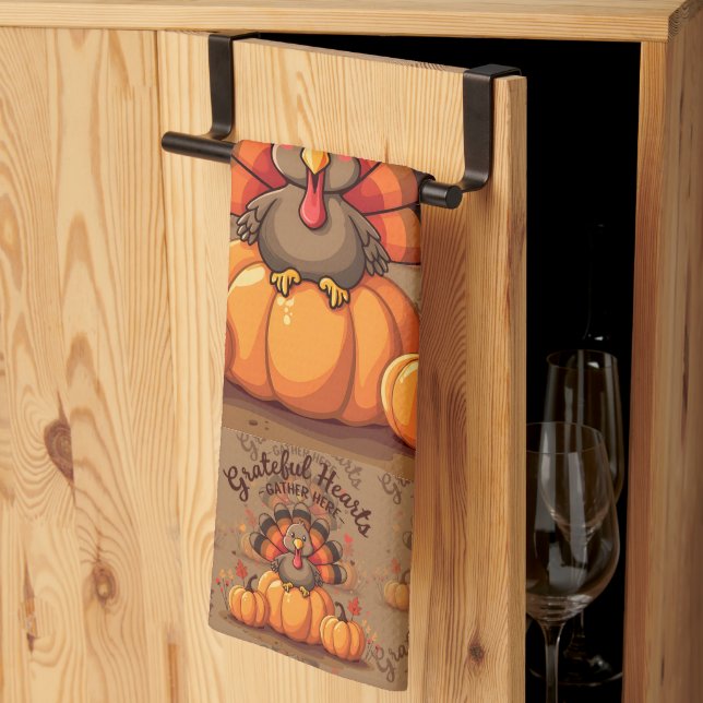 Paño De Cocina Grateful Hearts Thanksgiving Turkey (Pliegue de tercios)