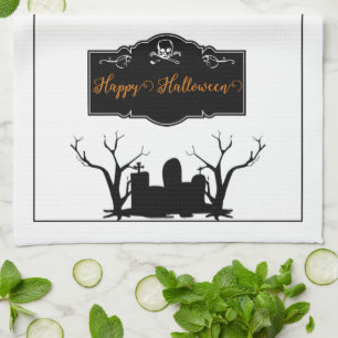 Paño De Cocina Graveyard Halloween   Blanco