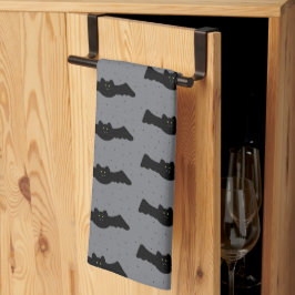 Paño De Cocina Gray and Black Halloween Bats