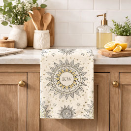 Paño De Cocina Gray Gold Mandala Pattern Monogram