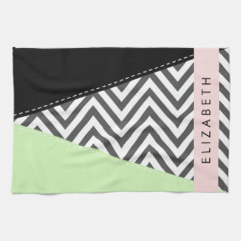 Paño De Cocina Gray Zigzag, Gray Chevron, Mint, Su Nombre