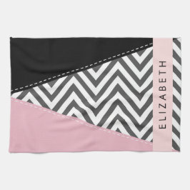 Paño De Cocina Gray Zigzag, Gray Chevron, Pink, Tu Nombre