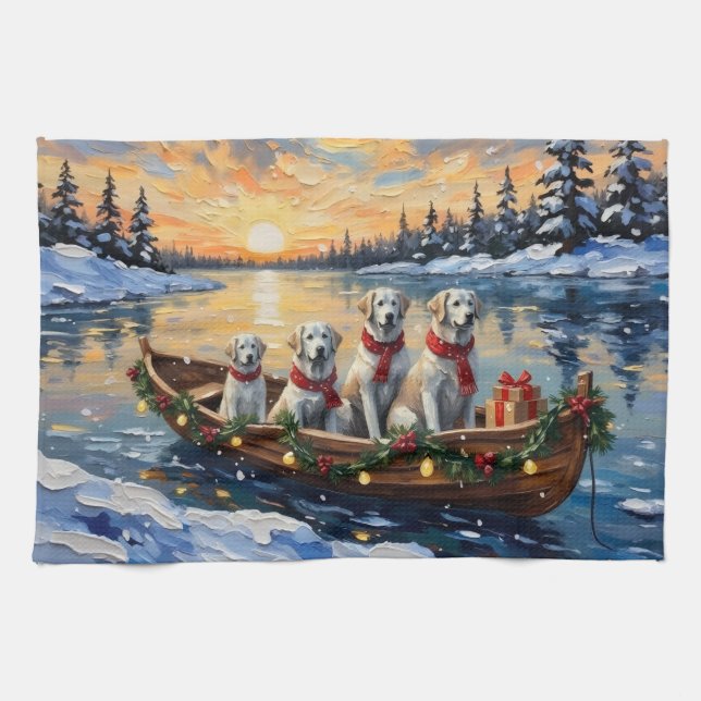 Paño De Cocina Great Pyrenees Christmas Boat Holiday (Horizontal)