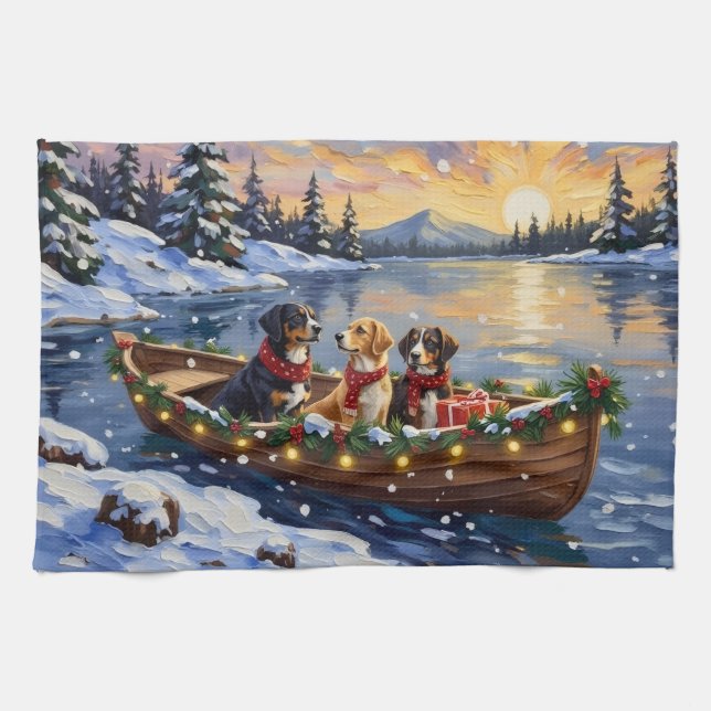 Paño De Cocina Greater Swiss Mountain Dog Christmas Boat Holiday (Horizontal)