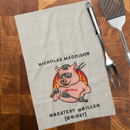 Paño De Cocina Greatest Griller Pig Mascot Personalizado