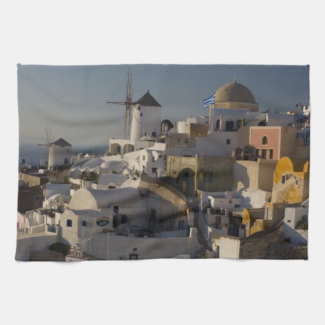 Paño De Cocina Grecia e isla griega de Santorini, ciudad de Oia (Horizontal)