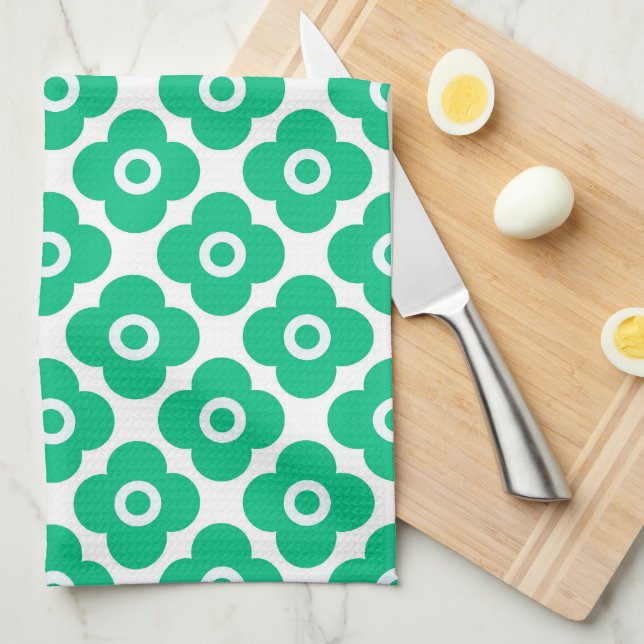 Paño De Cocina Green and white simple floral pattern retro (Doblado Cuarto)